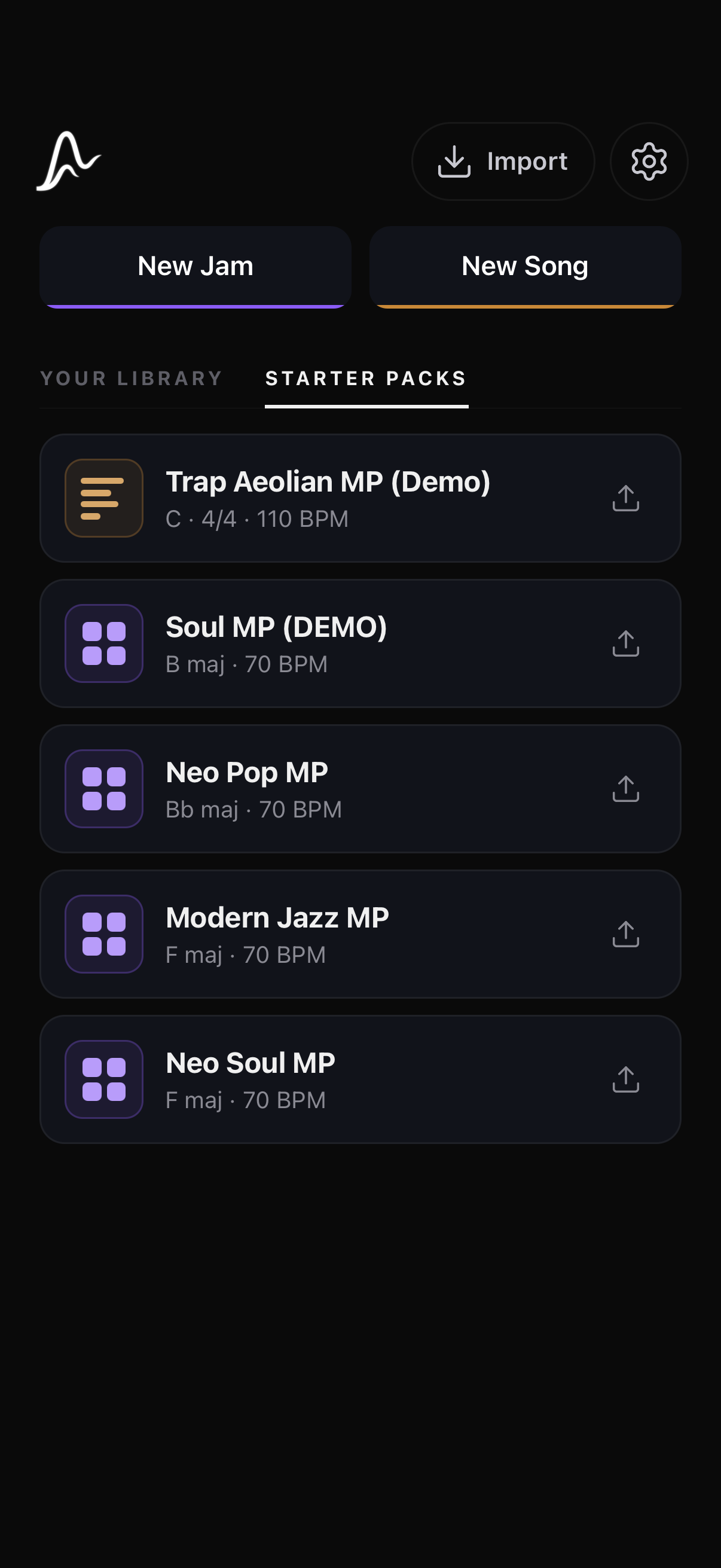 Starter Packs library — Trap Aeolian, Soul, Neo Pop, Modern Jazz, Neo Soul
